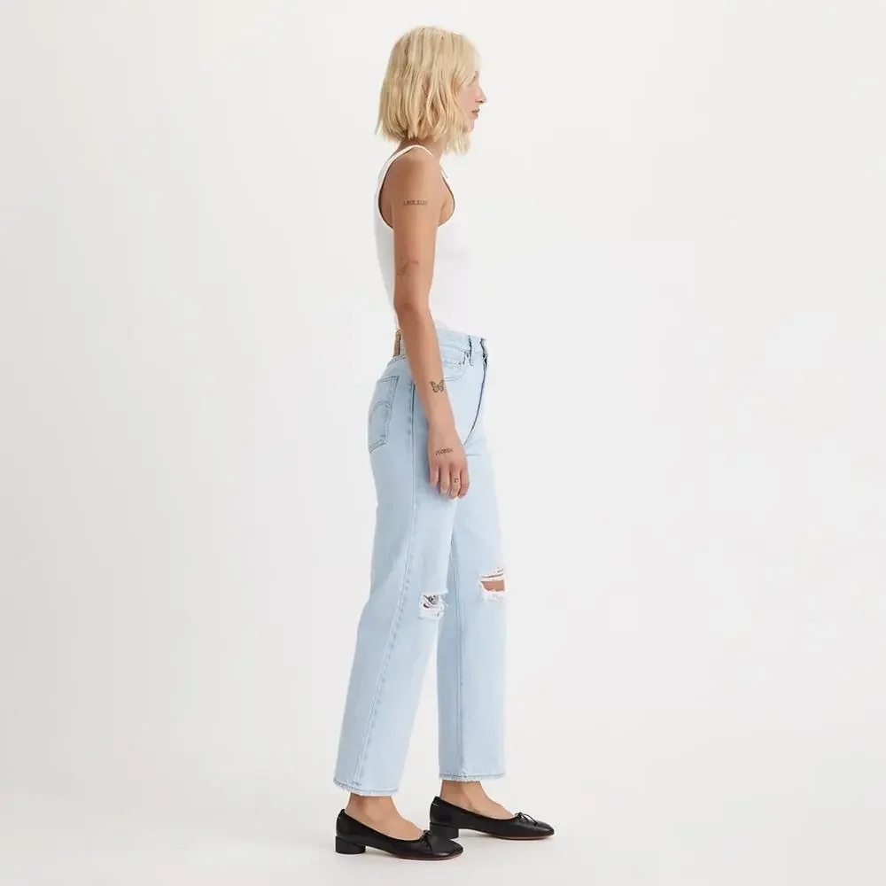 Levi’s Ribcage High Rise Distressed Straight Ankle Blue Jeans Ojai Shore 27